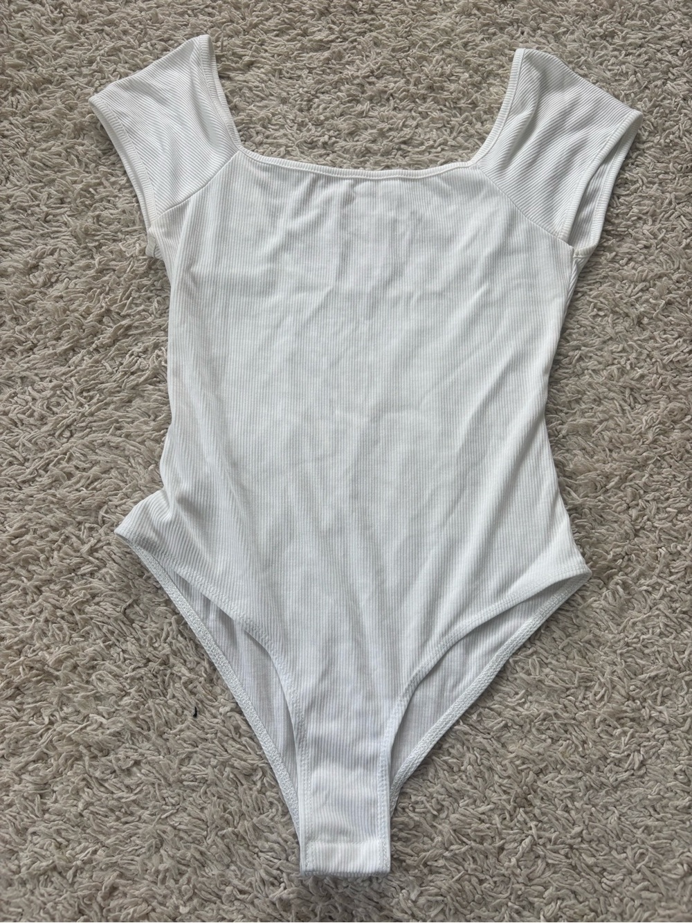SHEIN White Ribbed Square Neck Bodysuit